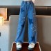 【3Y-12Y】Girls Fashion Star Embroidered Blue Jeans