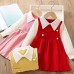 【18M-6Y】Girls Fashionable Fake Two Piece Lapel Sweater Dress