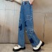 【3Y-12Y】Girls Fashion Star Embroidered Blue Jeans