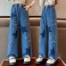 【3Y-12Y】Girls Fashion Star Embroidered Blue Jeans