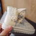 Girls Fashion Plaid Print Butterfly Snow Boots Thickened Fleece Boots