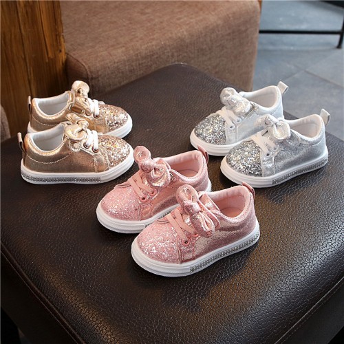 Girl Cute Sequins Solid Color Bowknot Casual Shoes